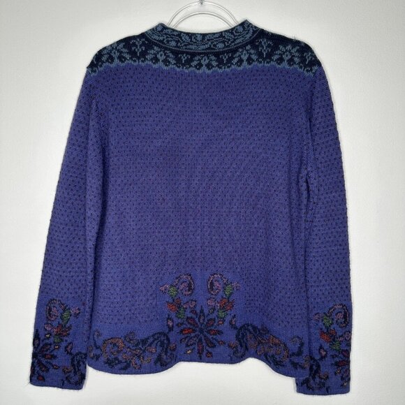 Caamano Pullover Sweater 100% Alpaca Hand Knit Peruvian Purple Floral Large - Picture 2 of 7